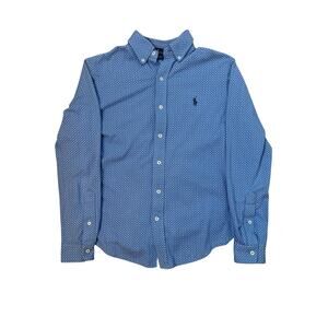 Ralph Lauren Featherweight Mesh Button Down Shirt Long Sleeves Blue Micro Dot S